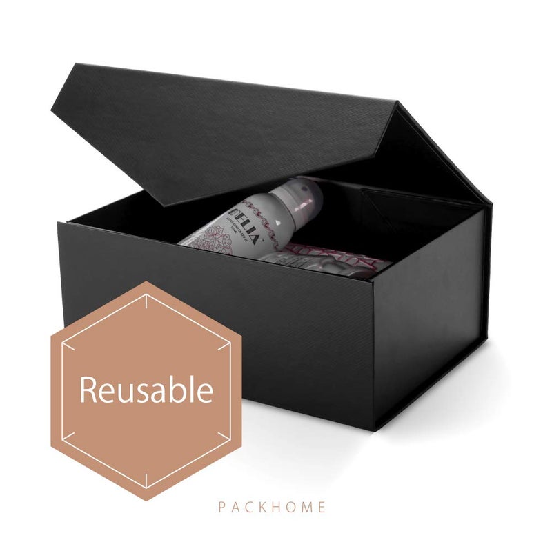 PACKHOME Gift Box 9x6.5x3.8 Inches, Rectangle Collapsible Box with Magnetic Lid for Gift Packaging (Matte Black, Grain Texture) - Image 3
